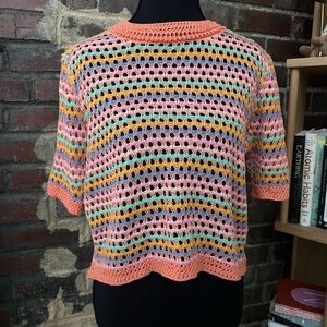 Colorful Crochet Knit Top Women’s Size S